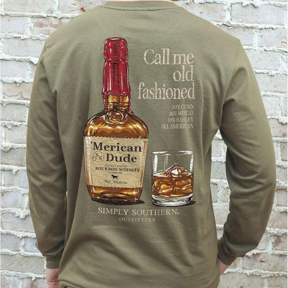 Simply Southern Men's 'Merican Dude Long Sleeve Bourbon / Whiskey - NWT - M
